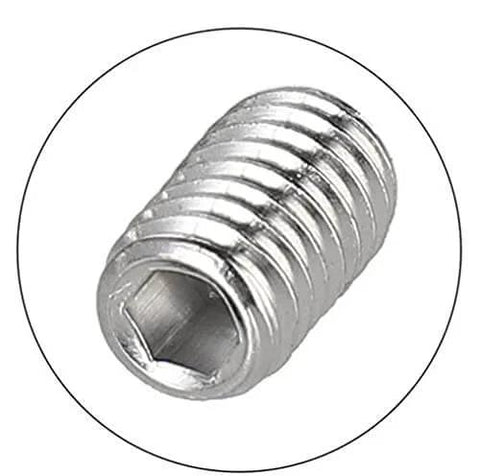 M2.5 X 3mm Stainless Steel Hex Grub Screws With Internal Hex Drive Cup Head Allen Style Socket Point Set Screws, close-up view