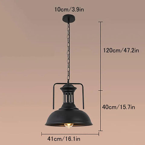 Old School Vintage Inspired Round Black Industrial Pendant Light With E27 Socket Wrought Iron Lampshade Retro Chandelier dimensions