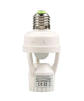 Hands Free Motion Sensor Light Socket E27 With PIR Bulb Holder Adapter 100 To 240 Volt Auto On Off Adjustable 10 To 300 Second Delay White