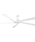 Premium 84 Inch Ceiling Fan With Matte White Finish And Sleek Blades Knocks Out Serious Breeze For Great Chill Vibes Powered By Efficient DC Motor Featuring Handheld Remote Six Speed Modes Reversing Direction Dimmer For Covered Porch.