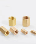 One Shop Grade Metric Female Brass Hex Rod Coupler Pipe Fitting Connector For Hydraulic Lines And Plumbing Tubing showing multiple sizes.