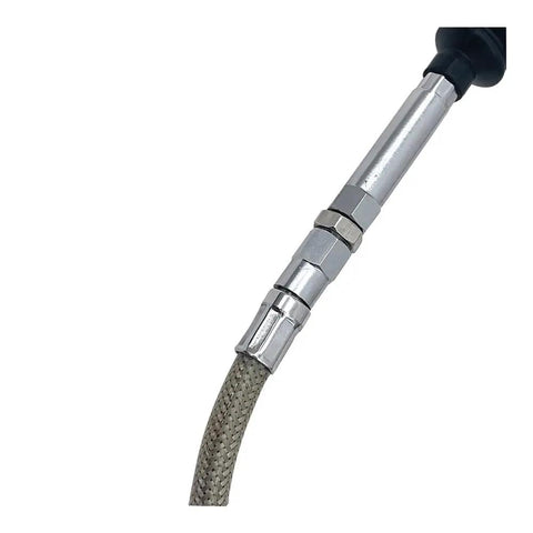 Close-up of 180cm Braided Stainless Steel Clutch Line Universal Fit for Harley XL 883 1200N and More Models, connector detail.