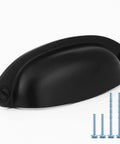Ten Pack Vintage Farmhouse Style Matte Black Cup Pull Handles with Shell Ear Like Knobs for Cabinets Dressers Drawers and Bins, screws included