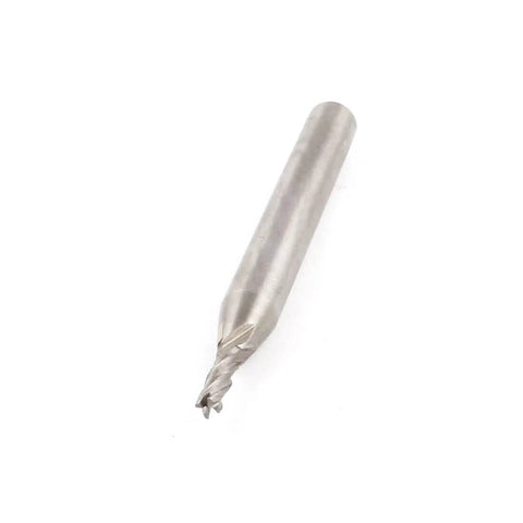 End mill bit, 2.5 mm cutting diameter, 6 mm straight shank, 4-flute HSS-AL cutter, silver