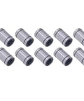 Ten Piece Set Of Alloy Steel Linear Motion Bearings And Bushings For Low Friction High Precision Smooth Operation In CNC Machines And 3D Printers Workhorse Quality For Industrial Use, arranged on a white background.