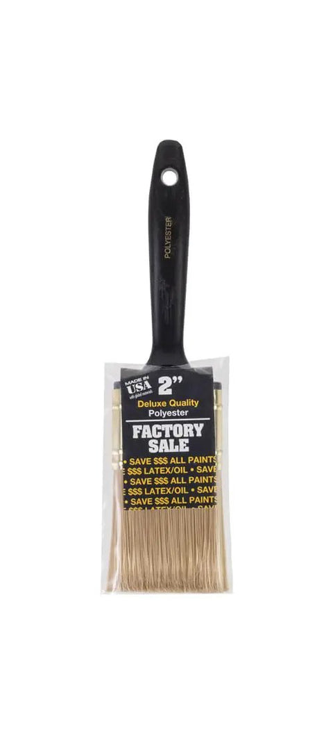 2-Inch Polyester Paintbrush With Gold Filament, Chisel Trim For Latex And Oil Paints, Brass Ferrule, Black Plastic Handle, Made In USA