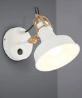 Modern Plug In Wall Sconce Featuring Adjustable C Shade And Easy Peasy Mount Kit with white shade and gold accents on a gray wall.