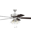 52 Inch Pro Plus Ceiling Fan With Four Light Kit, White Finish, Lit Clear Glass Lights, Reversible White And Washed Oak Blades, 3 Speed