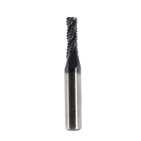Roughing End Mill HSS Square Nose 4 Flute Fine Tooth Bit Three Eighths Inch Shank One Quarter Inch Cutting Diameter Pro Grade Titanium Coated For Fast Cuts Three Quarters Inch Flute Length Two And A Half Inch Overall Length For Milling Metal Steels