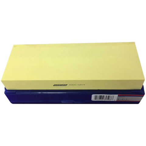 Yellow 8000 Grit Waterstone Knife Sharpener Whetstone on blue base, 1 x 8 x 3 inches, for fine edge refinement, pack of one