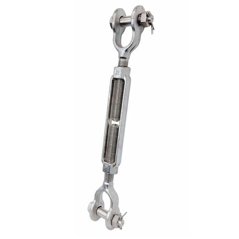 Rock Solid Stainless Steel 316 Jaw Jaw Turnbuckle Drop Forged One And Half By 12 Inches 17000 Lbs Wll Non Magnetic Heavy Duty Rigging Hardware in stainless steel with adjustable jaws.