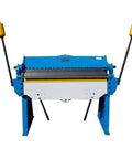 4 Ft Pan Finger Brake Box Bender for 12 Gauge Steel with 5x5, 4x2, 3x6 dies, 51 inch length, blue front view