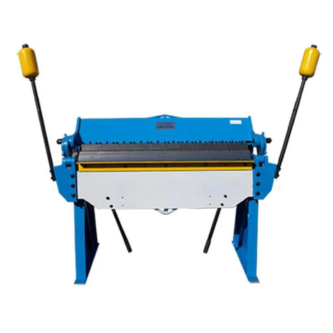 Beefy 48 Inch Pan And Box Brake Bender For Metal Fabrication With Removable Leg, shown front view, industrial grade, blue finish