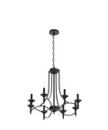 Industrial Candle Chandelier In Black Iron With Eight Lights, Dope Modern Farmhouse Hanging Pendant Light For Dining Room