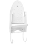 Wall Mount Ironing Board Hanger And Rack For Small Spaces Space Saver Easy Install Iron Holder And Bathroom Shelf, white PBT plastic