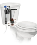 PerforMAX Universal Toilet Repair Kit For 2-Inch Flush Valves installed in cutaway toilet showing components and layout.