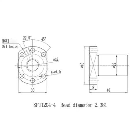 Technical drawing of 12mm Ball Screw With SFU1204 RM1204 Anti Backlash Linear Motion Screw Set dimensions, 420mm long, 4mm lead.