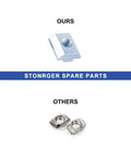 Comparison of our sturdier T-nuts and lower quality T-nuts with text 'Stonrger Spare Parts' in the center, showcasing product durability.