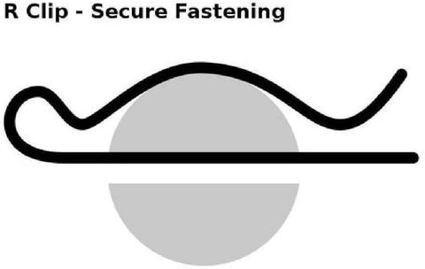 Illustration of an R Clip used in Adjustable Clevis Pin Kit With Eight Holes And R Clip Zinc Coated Steel One Quarter Inch By Two Inch Heavy Duty Workhorse Fastener.