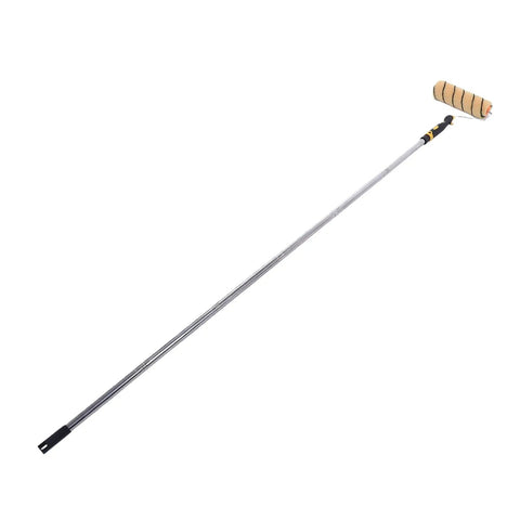 9 Inch Paint Roller Kit With Rustproof Steel Frame And Ultra Thick Nap Pad Designed For Interior Walls And Ceilings, featuring a long handle.