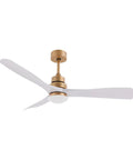 Ceiling Fan Light 48 Inch with Remote 6 Speeds 3000-6500K for Bedroom in gold and white finish with three blades.