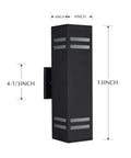 13 Inch Modern Outdoor Wall Sconce In Black Sand Textured Aluminum With 3 Sided Frosted Glass Weatherproof IP64 Rust Resistant Exterior Light Built To Last Hard Wired 110V To 220V Durable Outdoor Lighting For Homes And Patios, side view with dimensions