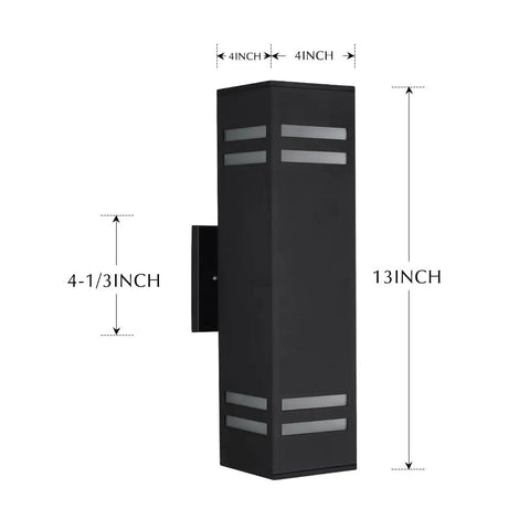 13 Inch Modern Outdoor Wall Sconce In Black Sand Textured Aluminum With 3 Sided Frosted Glass Weatherproof IP64 Rust Resistant Exterior Light Built To Last Hard Wired 110V To 220V Durable Outdoor Lighting For Homes And Patios, side view with dimensions