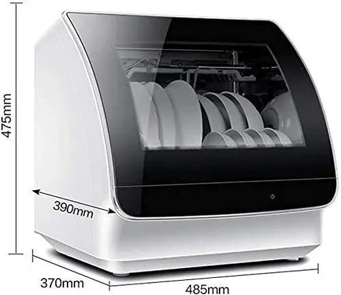 Freestanding Countertop Dishwasher With Auto Dry Storage And Snappy Touch Controls For Rapid Cleaning Cycles high Temp Sterilization And Smart Power Savings side view with plates inside