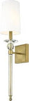 1 Light Wall Sconce in Rubbed Brass Finish for Transitional Coastal Style, featuring a white fabric shade and crystal accents