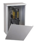 Weatherproof duct smoke detector enclosure, model DH400OE-1, designed for HVAC pros, showcasing rugged protection with door open.