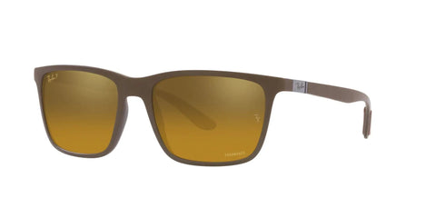 RB4385 Liteforce Rectangular Sunglasses With Ultra Light Matte Brown Frames And Brown Mirrored Gold Polarized Lenses angled view