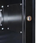 Close-up of Built Like A Tank Dual Door Lithium Ion Battery Charging Cabinet showing the locking mechanism and exhaust vent detail.