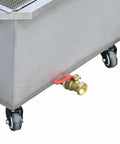 Mobile Fryer Oil Filter System Built Dead Serious With 304 Stainless Steel And Smooth Electric Filtration Machine On Rolling Cart, showing brass valve and casters.