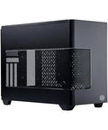 Side view of NR200P V3 Mini ITX Case Dope Compact Build with mesh side panel, top mount 280mm radiator, vertical GPU mount details