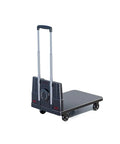 Heavy Duty Folding Hand Truck And Portable Flat Cart For Easy Transport Black Trolley with 4 wheels, steel handle, compact folded view