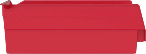 Side view of Heavy Duty Red Plastic Shelf Bins 12 Pack For Garage Closet And Drawer Organization 12 By Six Point Five By Four Inches