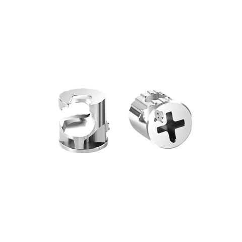 Locking Cam Lock Rock-Solid Eccentric Wheel Three-In-One Connector Nut for furniture, metallic finish, close-up view