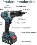 Heavy Duty Cordless Nutsert Gun With 26V Massive Juice Tank No Air Compressor Drama detailed view of features including ram head and battery.
