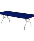 8 Foot Navy Blue Elastic Fitted Plastic Table Covers 5 Pack For Banquet Tables 30 By 96 Inches Edge To Edge Coverage With Elastic Corners