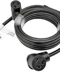 Dryer Splitter Cord 30 Amp NEMA 1030P To Dual 1030R Adapters 240V 7500W 20 Ft One Lead And 3 Ft Other Lead Heavy Duty Three Prong Dryer Y Adapter With Copper Terminals showing coiled black cable with plugs