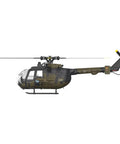 Side view of Era C180 BO-105 RC Helicopter with 6-Axis Gyro, 6CH Brushless Motor, camouflage design, ready-to-fly for beginners.