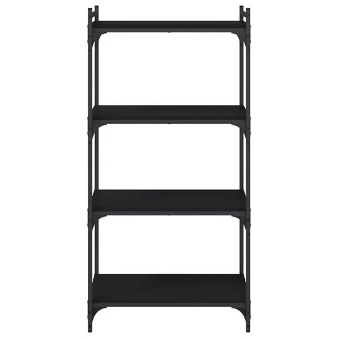 Industrial Style Four Shelf Bookcase With Matte Black Finish And Height Adjustable Shelves Engineered Wood Display Stand Front View