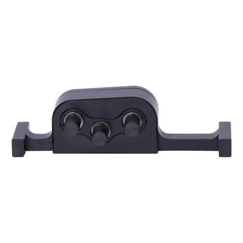 Front view of black beefed up metal transfer case with reverse shaft for 1/10 LCG RC crawler SCX10 chassis upgrade parts aluminum alloy housing.