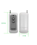 Remote for High Power Wireless Remote Relay Switch For 12V And 24V Systems, shown front and back, 3.54x1.57 in size.