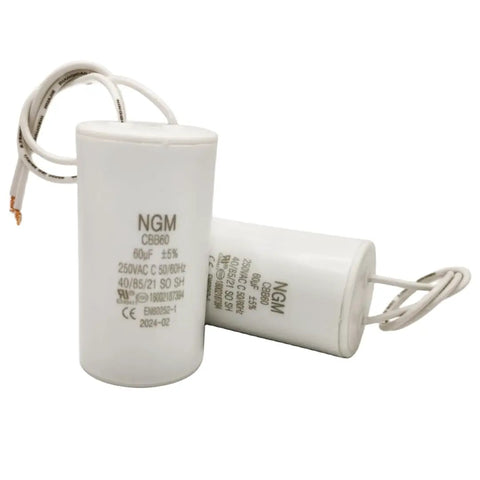 60uF Motor Run Capacitor CBB60 Round Cylinder 250Vac Metallized Polypropylene Film With Two Wires For Motors