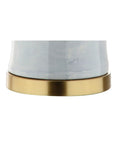 Close-up of brass gold base on Blue And White Marble Ceramic Table Lamp In Ginger Jar Style With Brass Gold Base And White Linen Drum Shade 26 Inches Tall LED Bulb Included ETL Listed For Safety Classic Yet Modern Home Accent