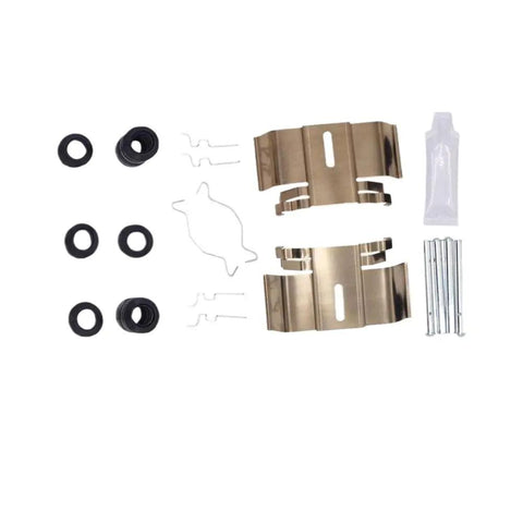 Upgrade Your Ride With This Solid Rear Brake Pad Fitting Kit That Snaps Right In Perfect For Older Cars From 2000 To 2006 Makes Getting Back On The Road Easy Without The Hassle Or High Cost Of Messy Repairs For Sedans And Coupes. rear brake pad spring kit with metal clips, pins, and seals