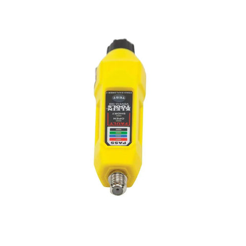 Coax Explorer 2 VDV Cable Tester With Push Button Wire Tracing; yellow handheld device with LED indicators for coax testing