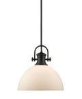 Hines Pendant In Pewter With Seeded Glass Shade, transitional ceiling light with black metal and opaque glass.