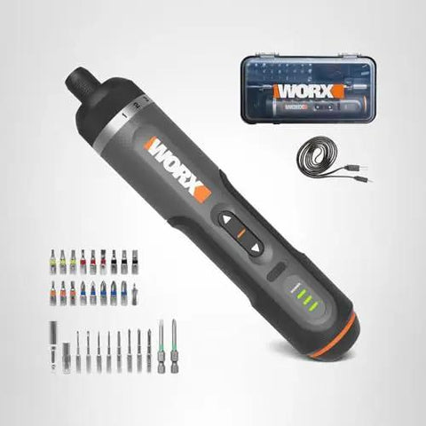 4V Lithium Cordless Screwdriver Kit With 30 Piece Accessory Pack, Easy To Use Electric Driver, Black and Silver, Rechargeable Battery
